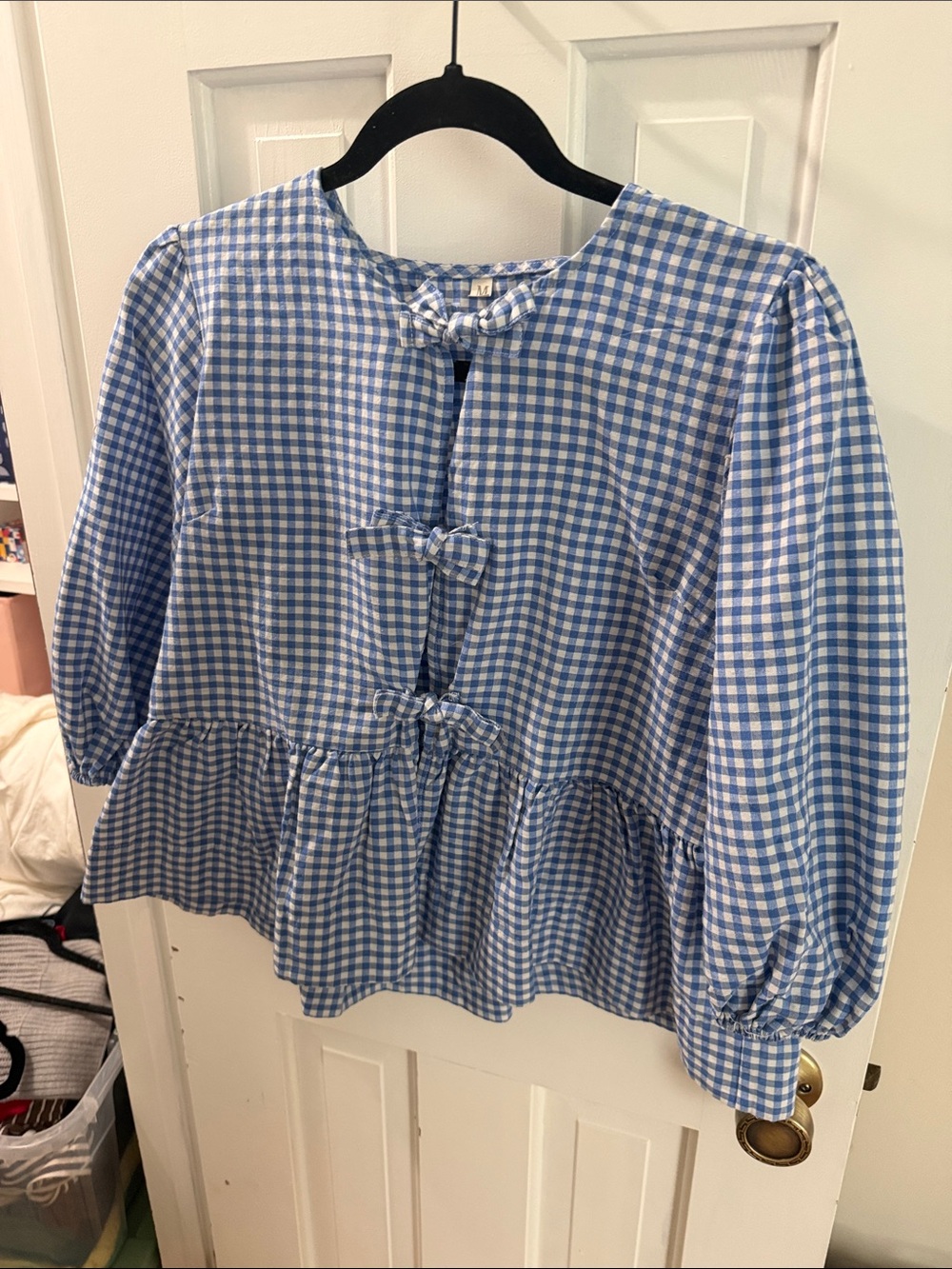 Blue Gingham Peplum Top